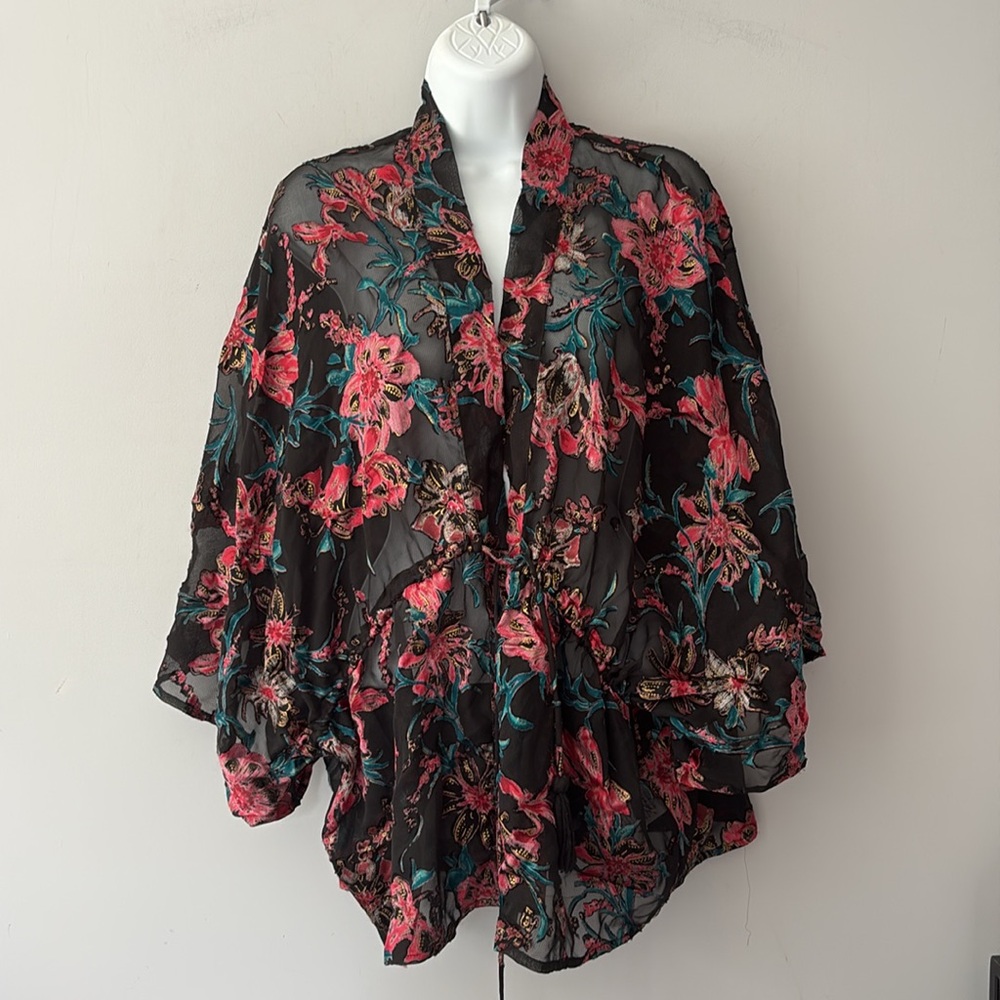 Free People Floral Semi-Sheer Kimono Blouse
